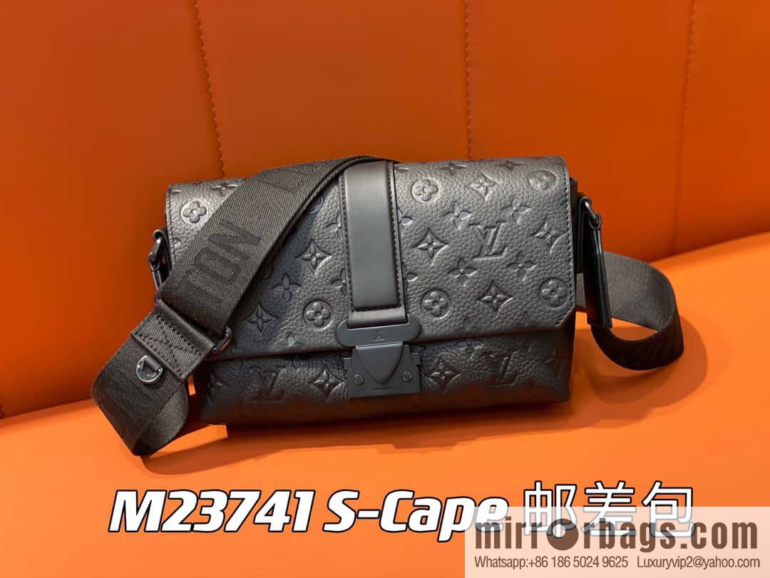 [Premium‑quality] M23471 black full leather men's bag messenger bag series S-Cape messenger bag