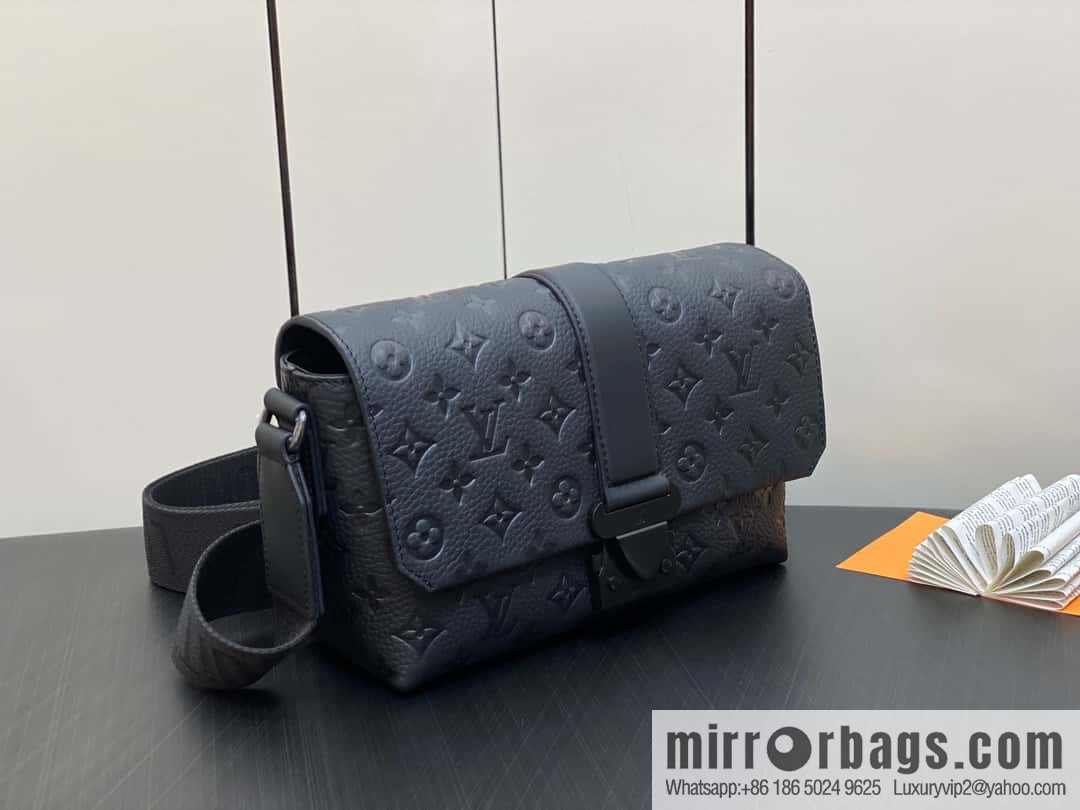 [Premium‑quality] M23471 black full leather men's bag messenger bag series S-Cape messenger bag