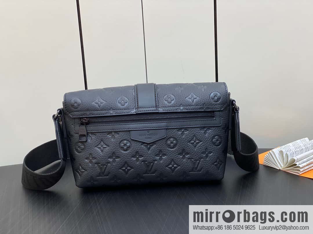 [Premium‑quality] M23471 black full leather men's bag messenger bag series S-Cape messenger bag