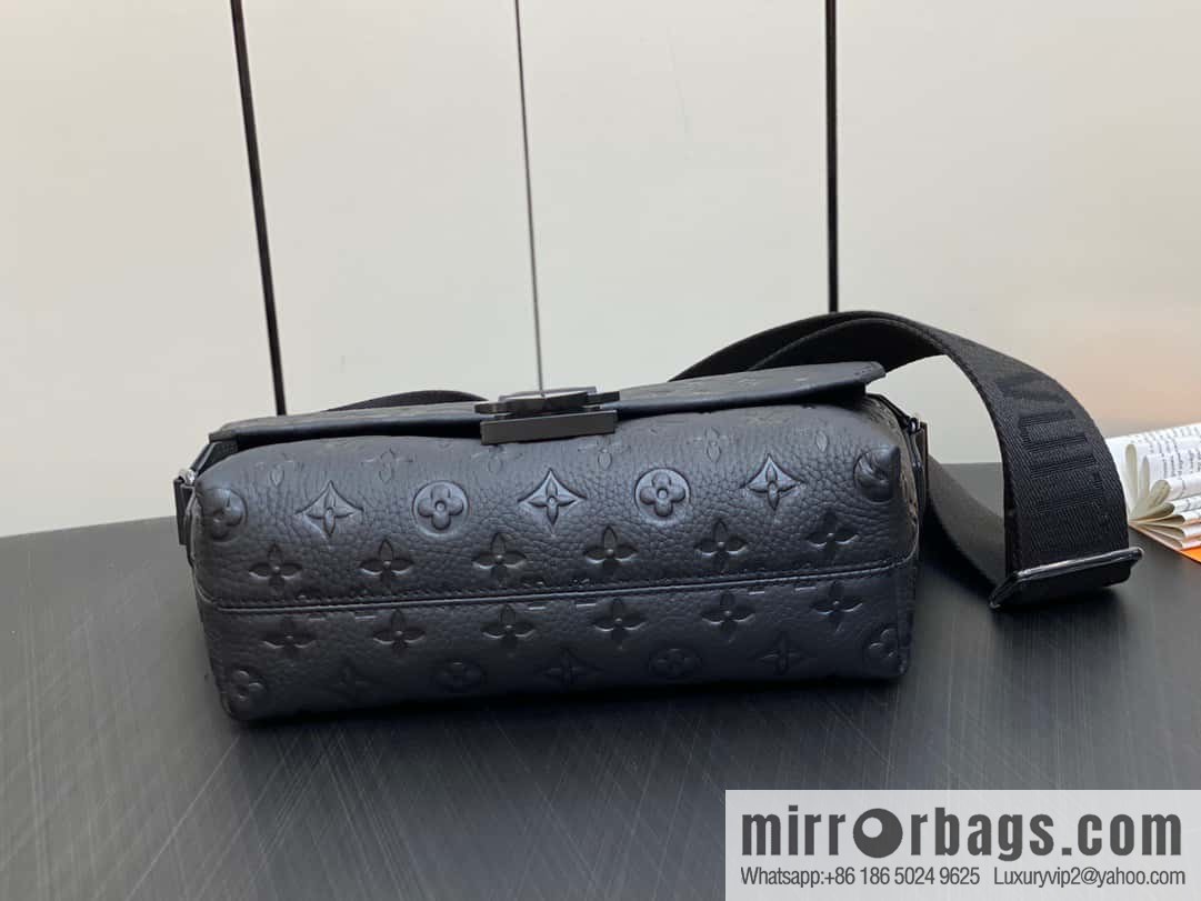[Premium‑quality] M23471 black full leather men's bag messenger bag series S-Cape messenger bag