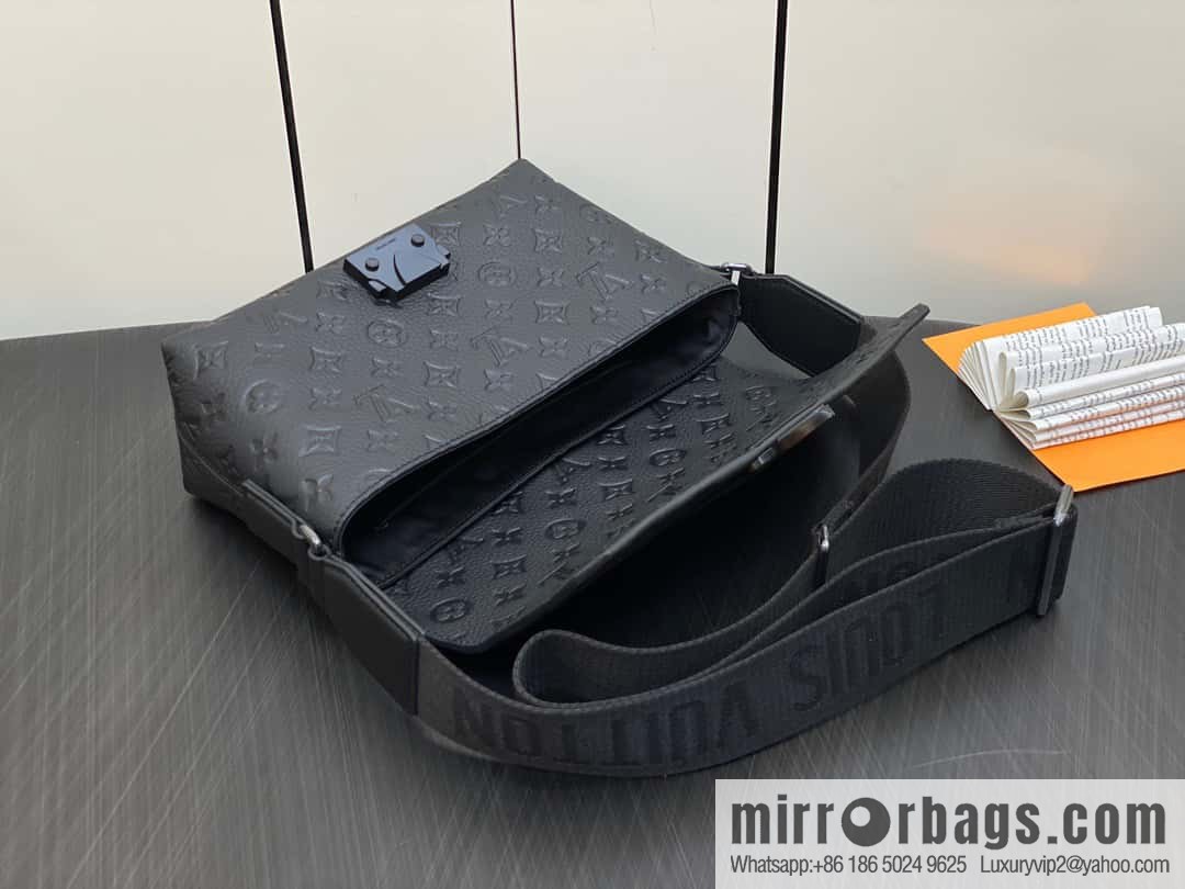 [Premium‑quality] M23471 black full leather men's bag messenger bag series S-Cape messenger bag