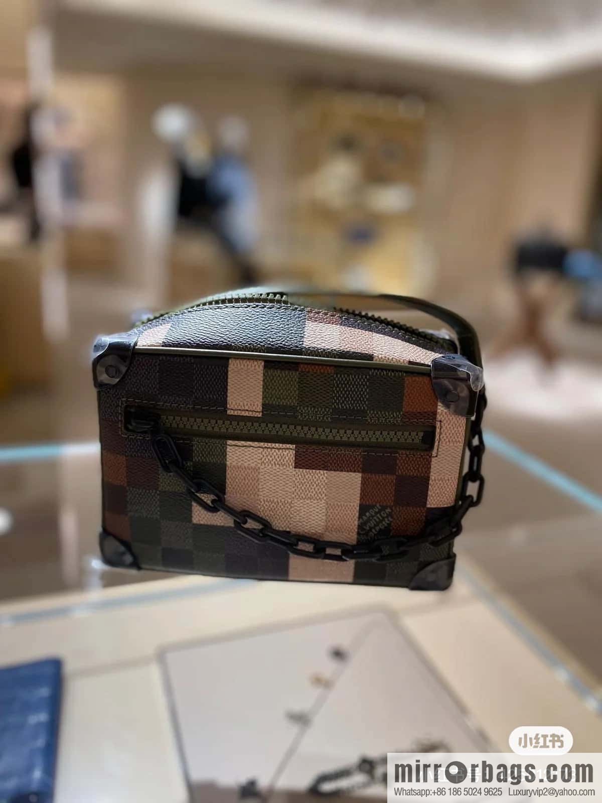 [Boutique‑grade] M24581 camouflage plaid men's bag box bag series Virgil Abloh 2024 early spring Mini SOFT TRUNK chain bag, M44735