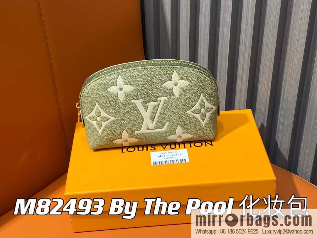 [Premium‑quality] M82493 grass green silk screen, full leather pouch clutch bag series By The Pool pouch
