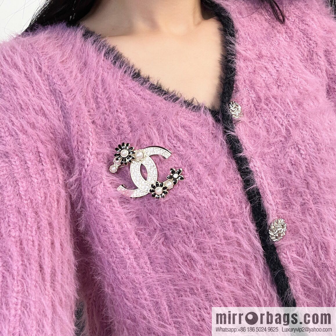 New Chanel double c camellia full diamond brooch
