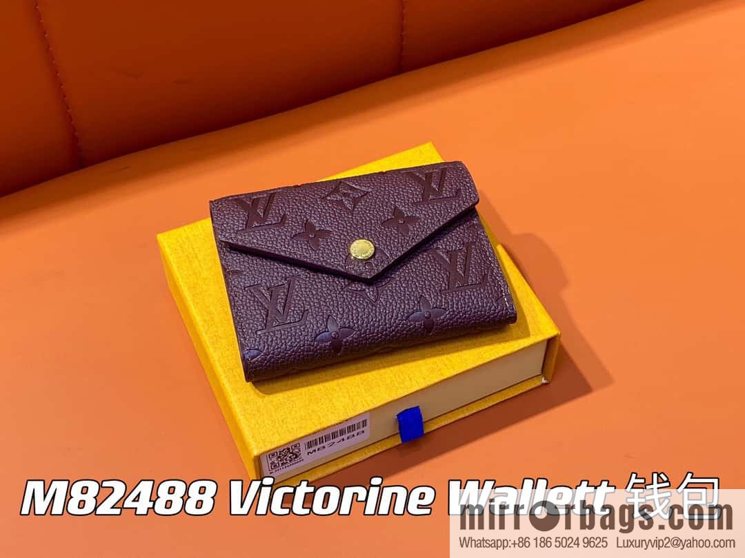[Premium‑quality] M82488 fuchsia, full leather short tri-fold wallet series Victorine Wallett wallet