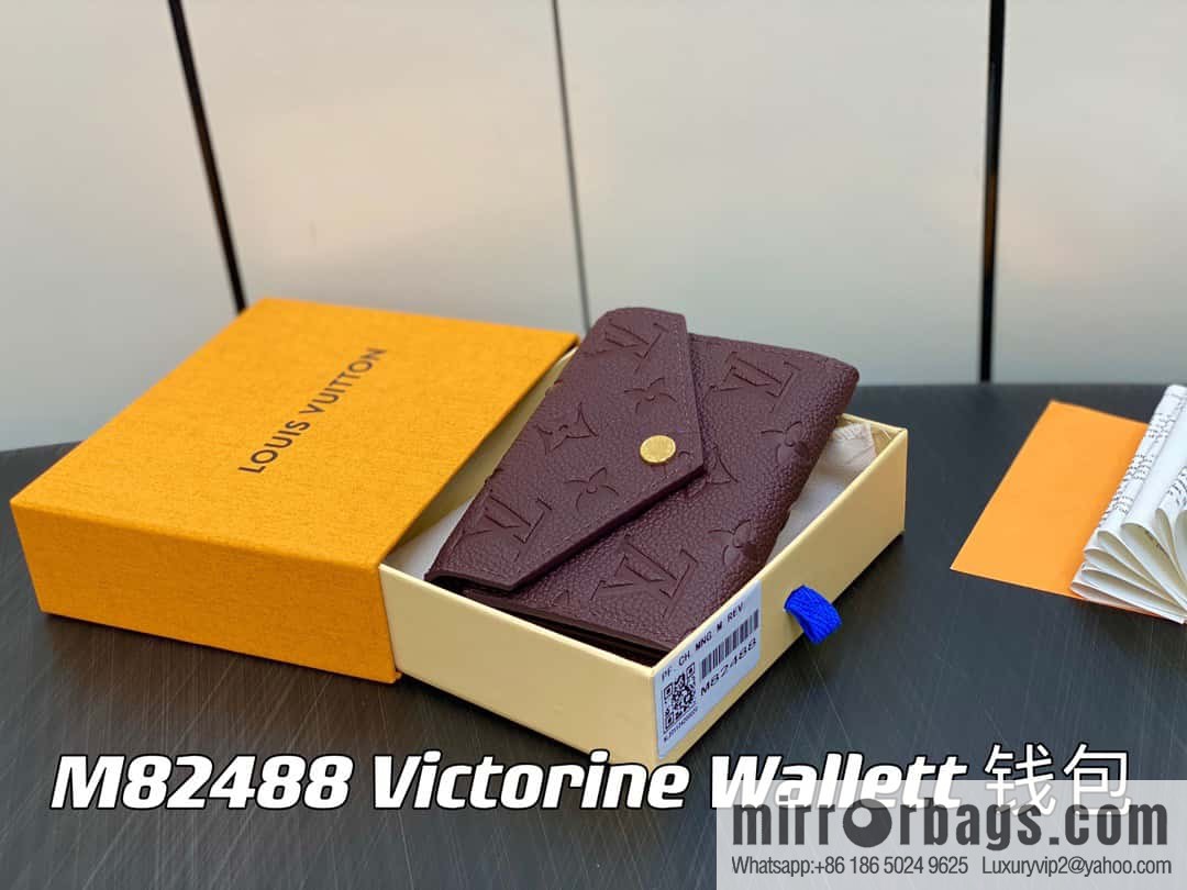 [Premium‑quality] M82488 fuchsia, full leather short tri-fold wallet series Victorine Wallett wallet