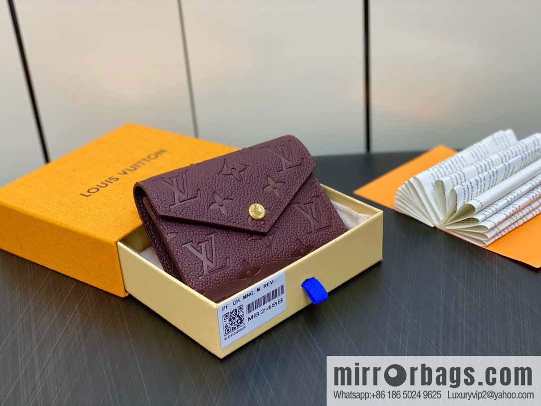 [Premium‑quality] M82488 fuchsia, full leather short tri-fold wallet series Victorine Wallett wallet