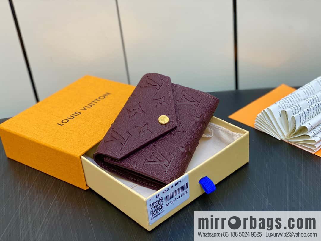 [Premium‑quality] M82488 fuchsia, full leather short tri-fold wallet series Victorine Wallett wallet