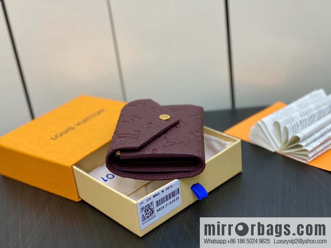 [Premium‑quality] M82488 fuchsia, full leather short tri-fold wallet series Victorine Wallett wallet