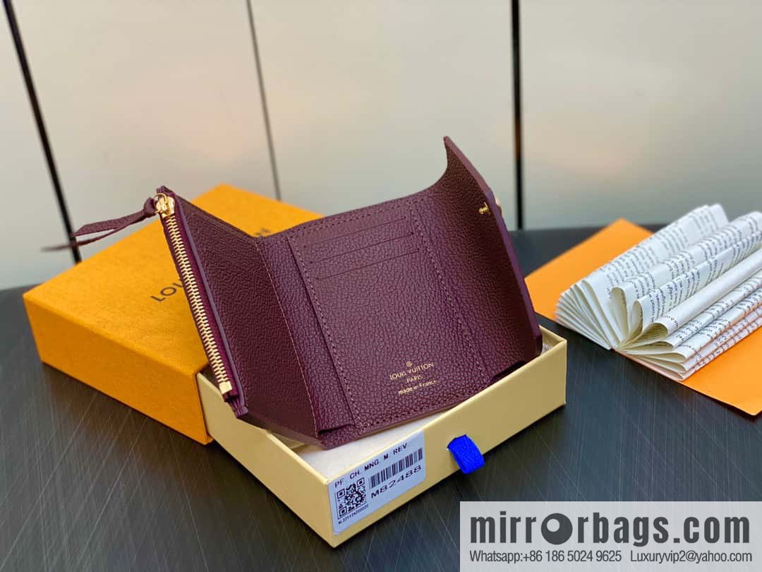 [Premium‑quality] M82488 fuchsia, full leather short tri-fold wallet series Victorine Wallett wallet