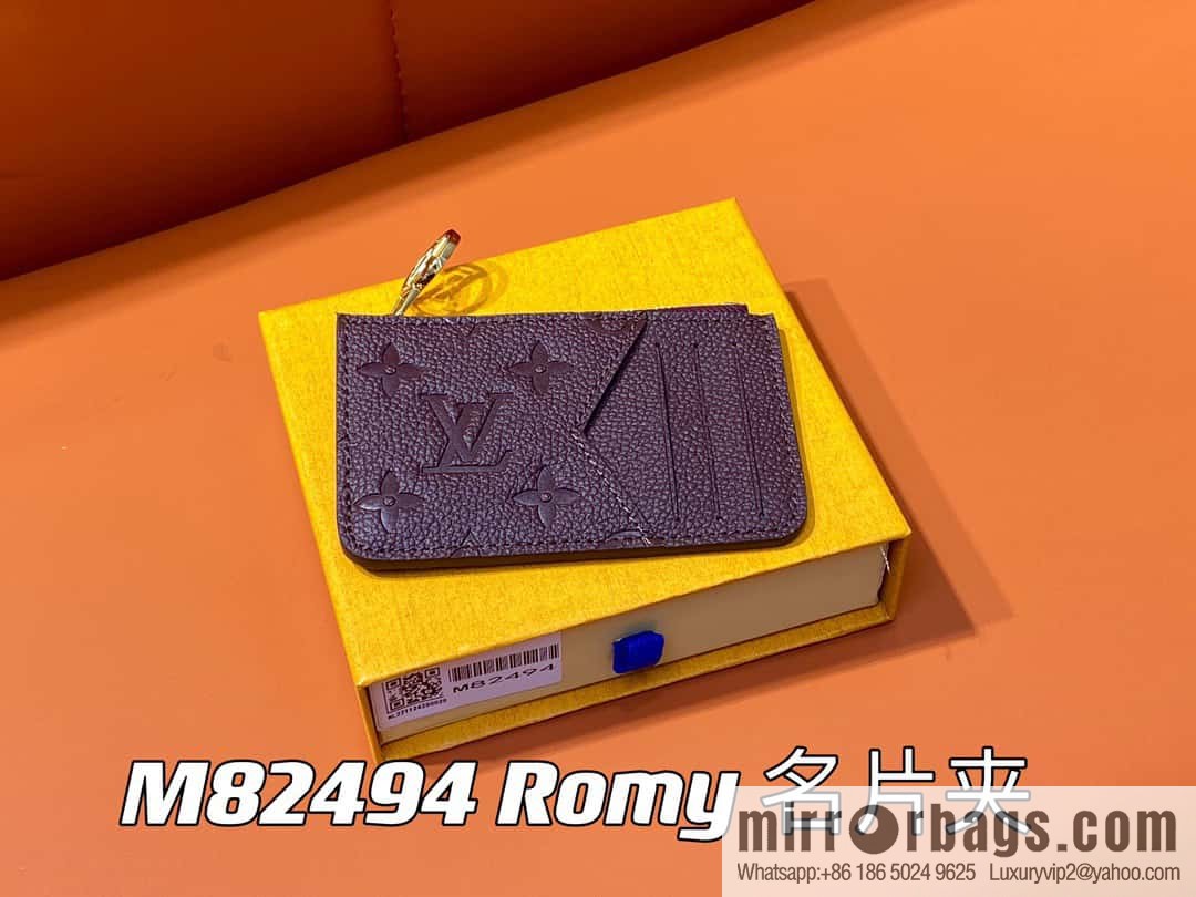 [Premium‑quality] M82494 fuchsia full leather embossed card holder wallet series Romy business card holder