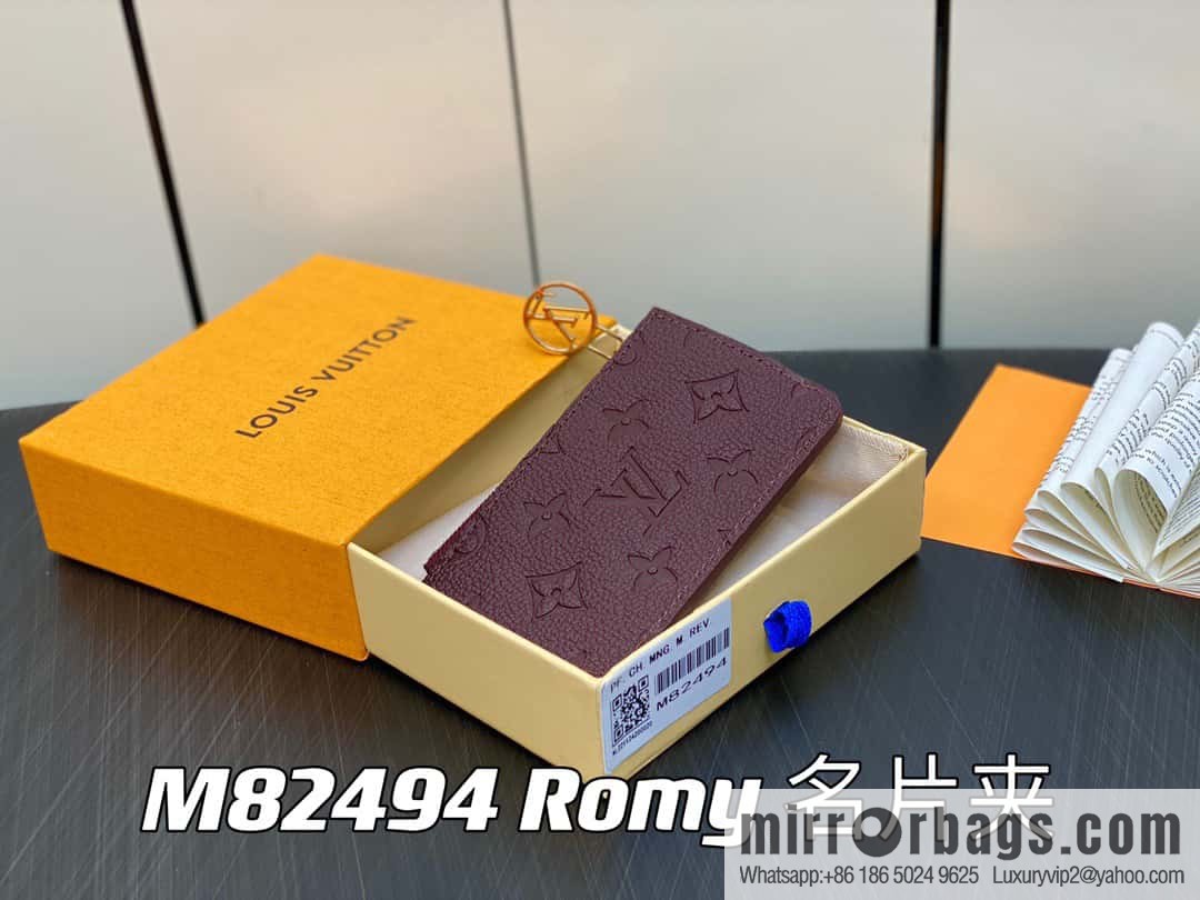 [Premium‑quality] M82494 fuchsia full leather embossed card holder wallet series Romy business card holder