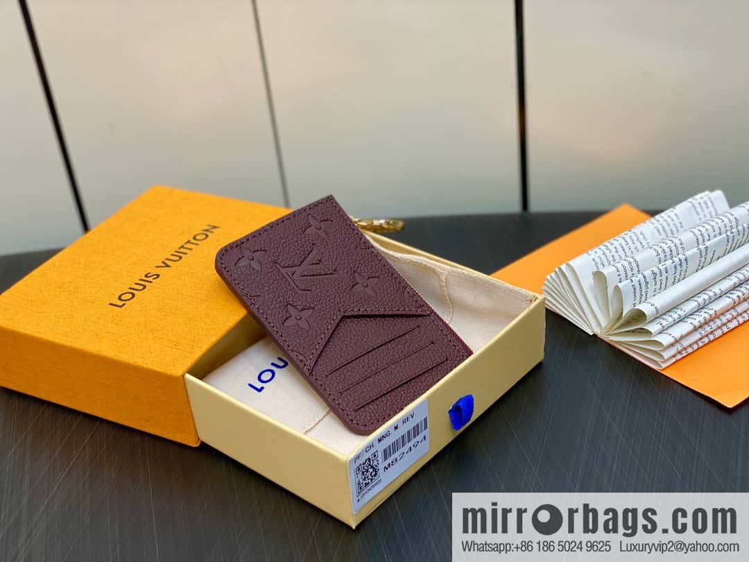 [Premium‑quality] M82494 fuchsia full leather embossed card holder wallet series Romy business card holder