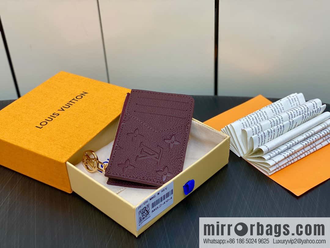 [Premium‑quality] M82494 fuchsia full leather embossed card holder wallet series Romy business card holder