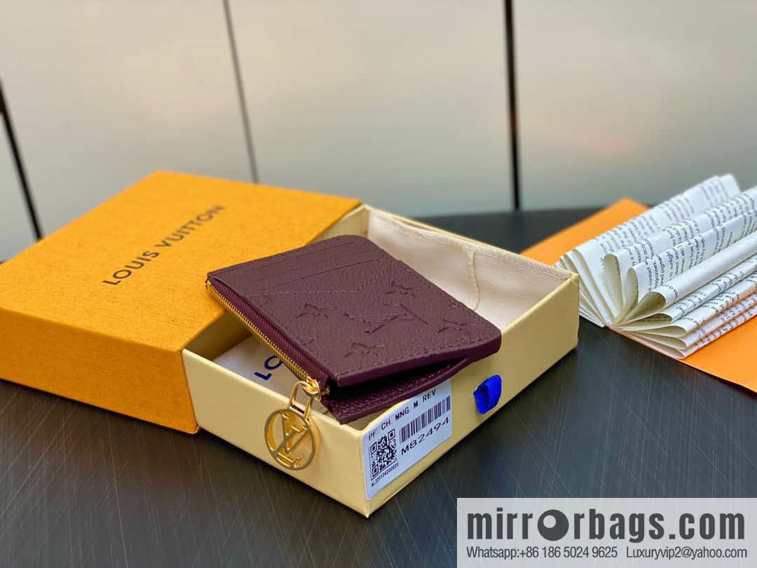 [Premium‑quality] M82494 fuchsia full leather embossed card holder wallet series Romy business card holder
