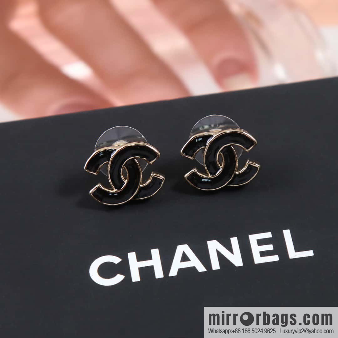 ☀️New ☑️ chanel c1 double c black oil stud earrings ☀️