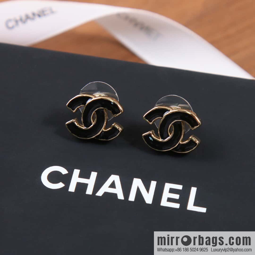 ☀️New ☑️ chanel c1 double c black oil stud earrings ☀️