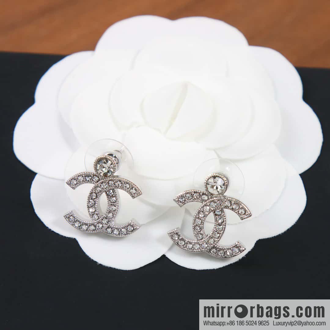 ☀️New ☑️ chanel c2 double c full diamond stud earrings ☀️