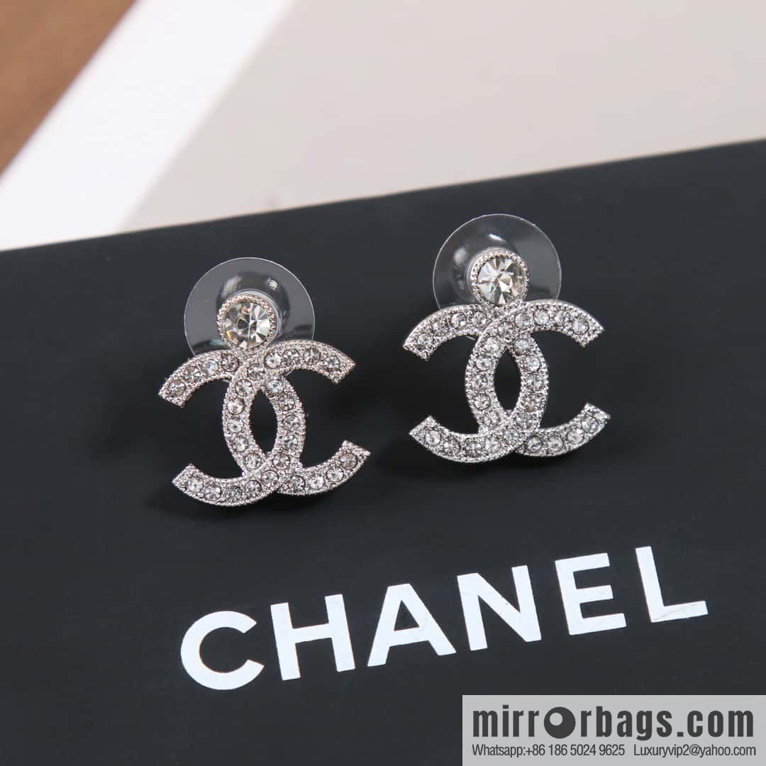 ☀️New ☑️ chanel c2 double c full diamond stud earrings ☀️