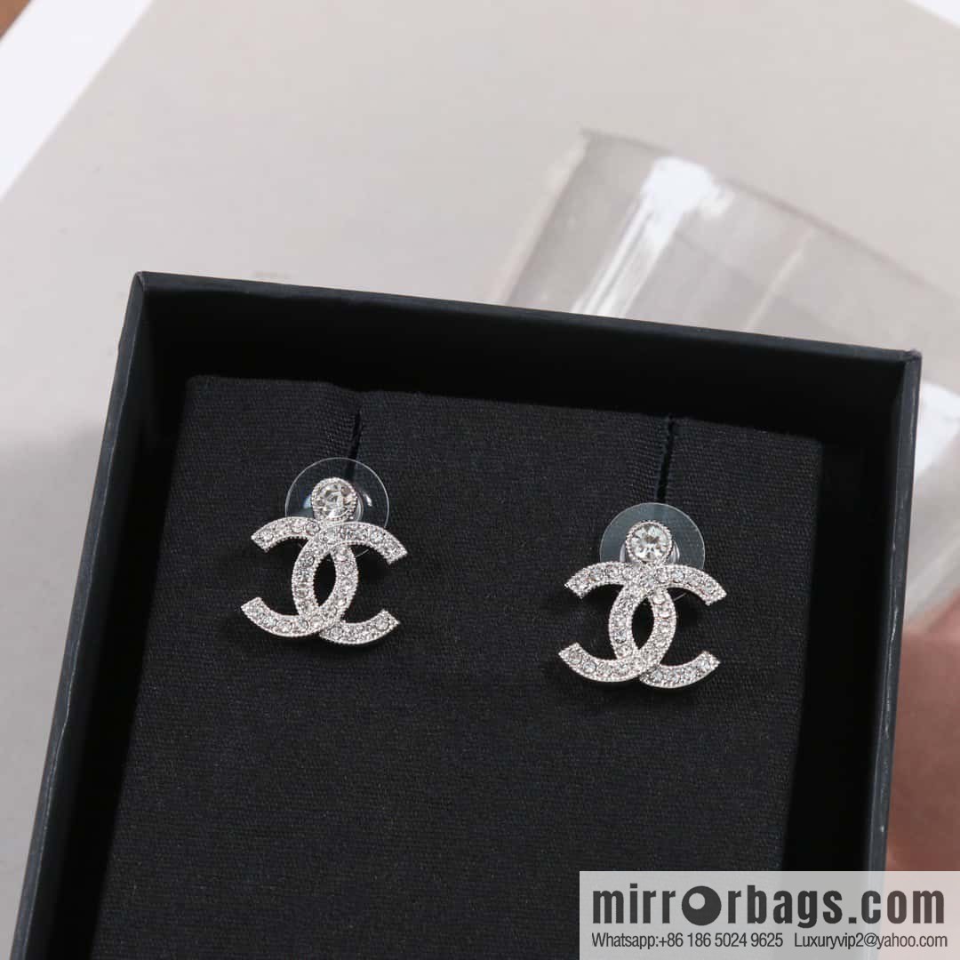 ☀️New ☑️ chanel c2 double c full diamond stud earrings ☀️