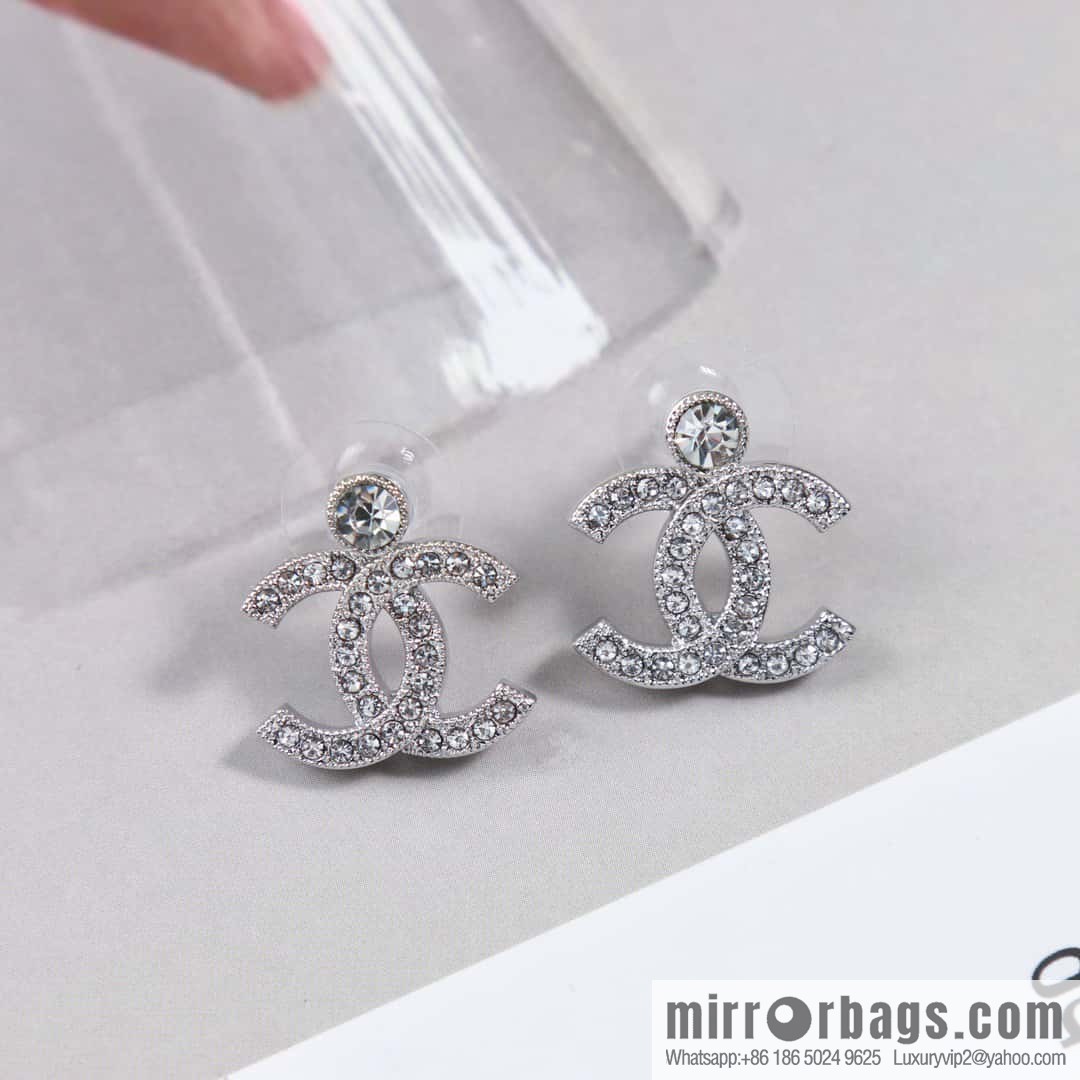 ☀️New ☑️ chanel c2 double c full diamond stud earrings ☀️
