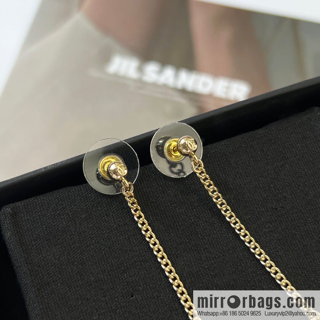 New Chanel c2 double c long full diamond stud earrings