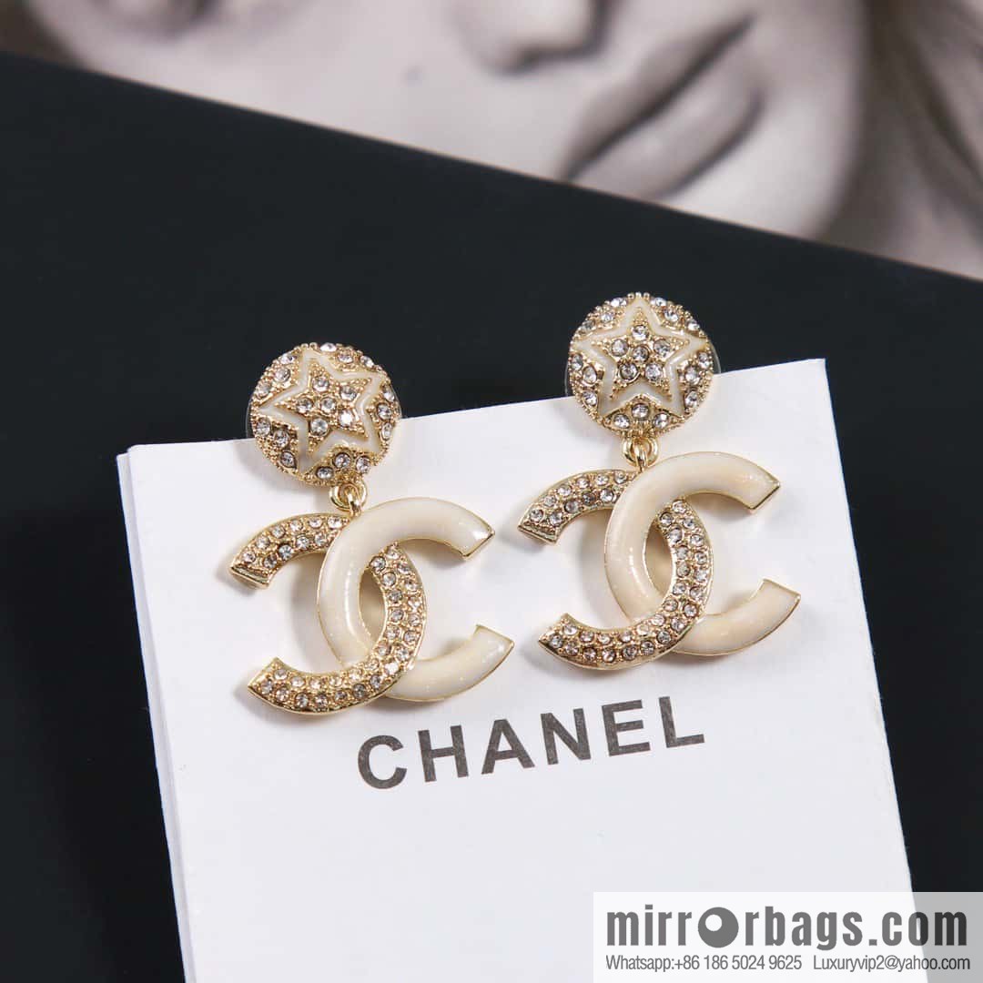☀️Chanel c2 double c half drill half drop oil pentagram ⭐ star stud earrings ☀️