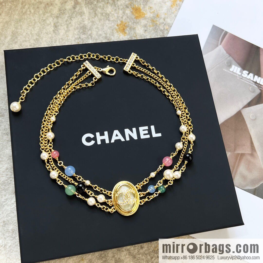 New Chanel Double C Oval Triple Pearl Necklace Necklace