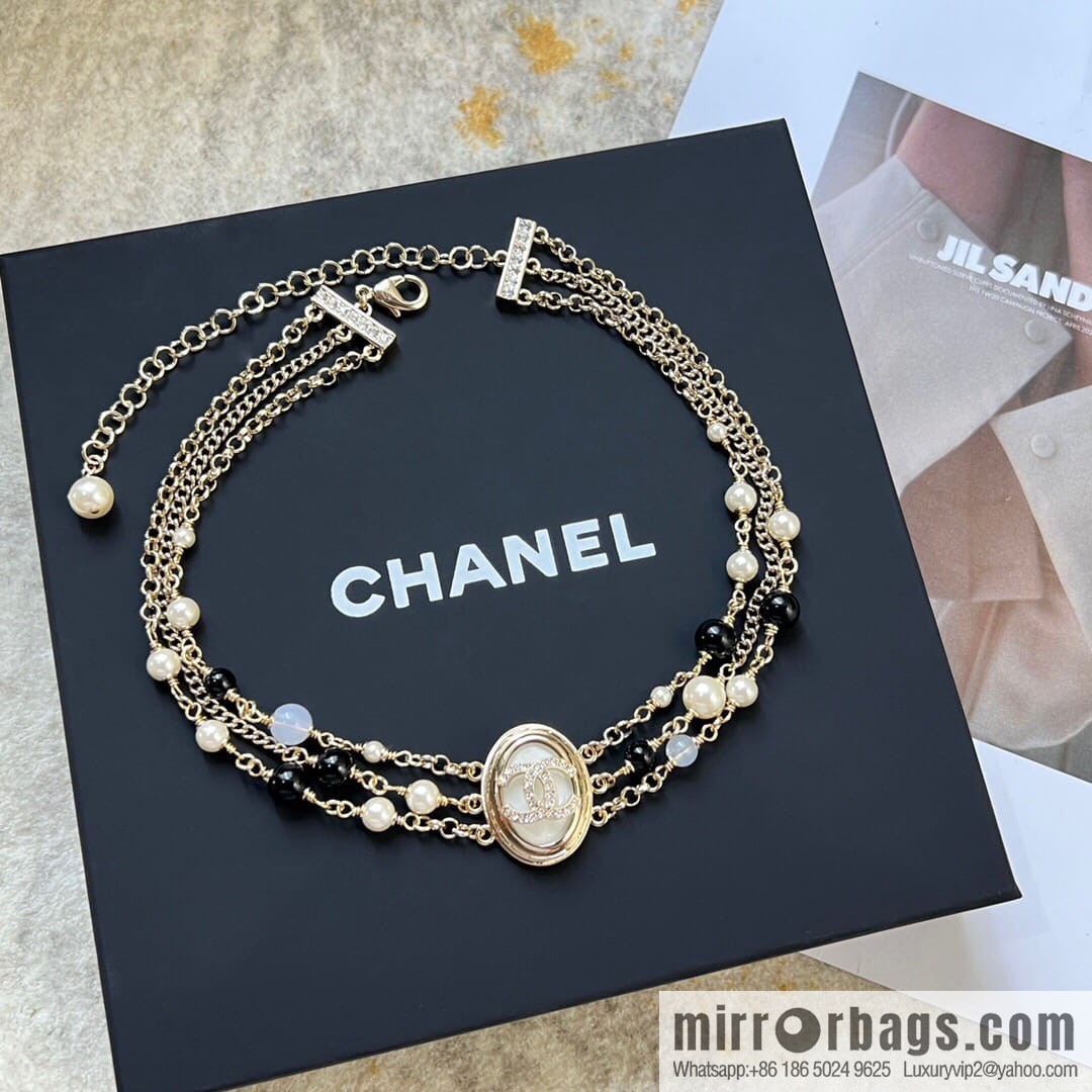 New Chanel Double C Oval Triple Pearl Necklace Necklace