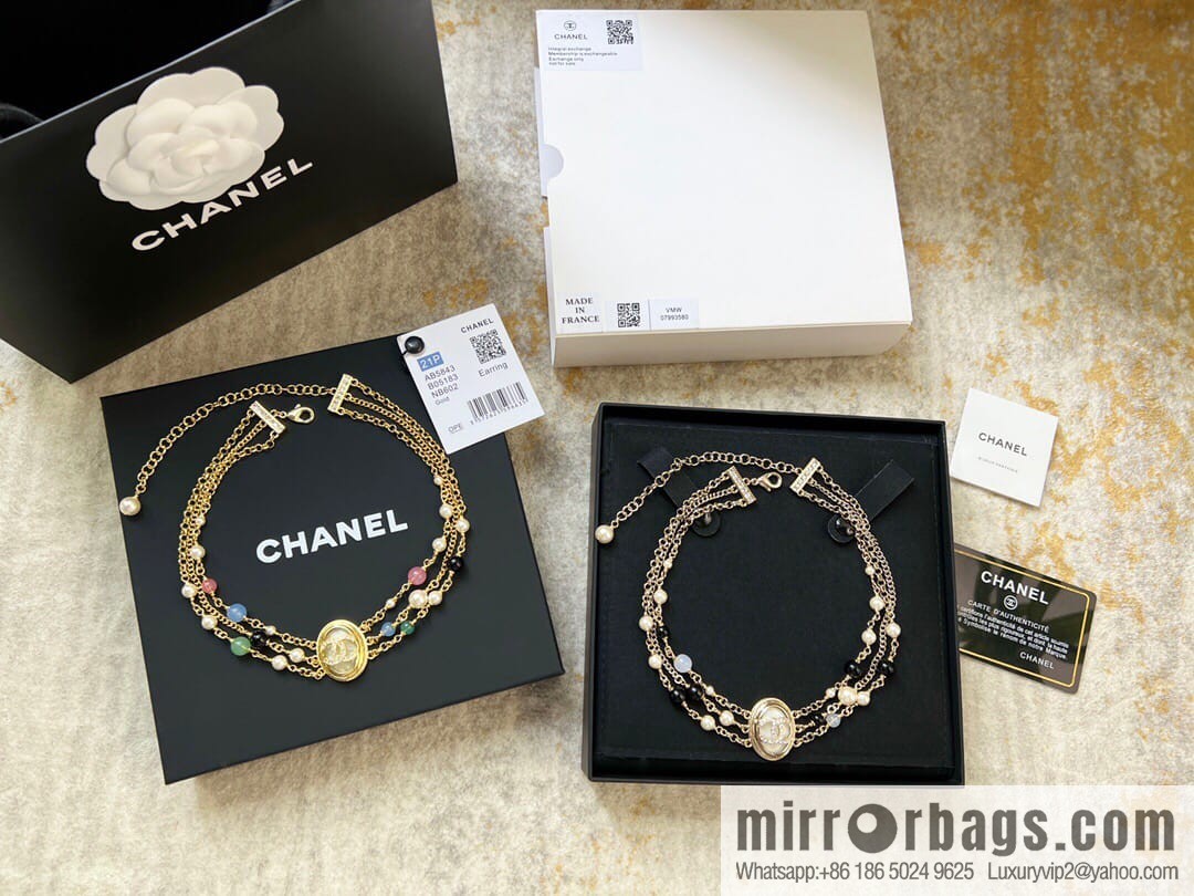 New Chanel Double C Oval Triple Pearl Necklace Necklace