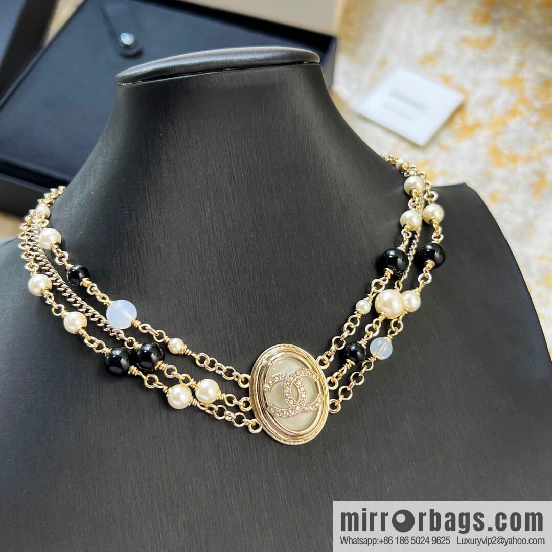 New Chanel Double C Oval Triple Pearl Necklace Necklace