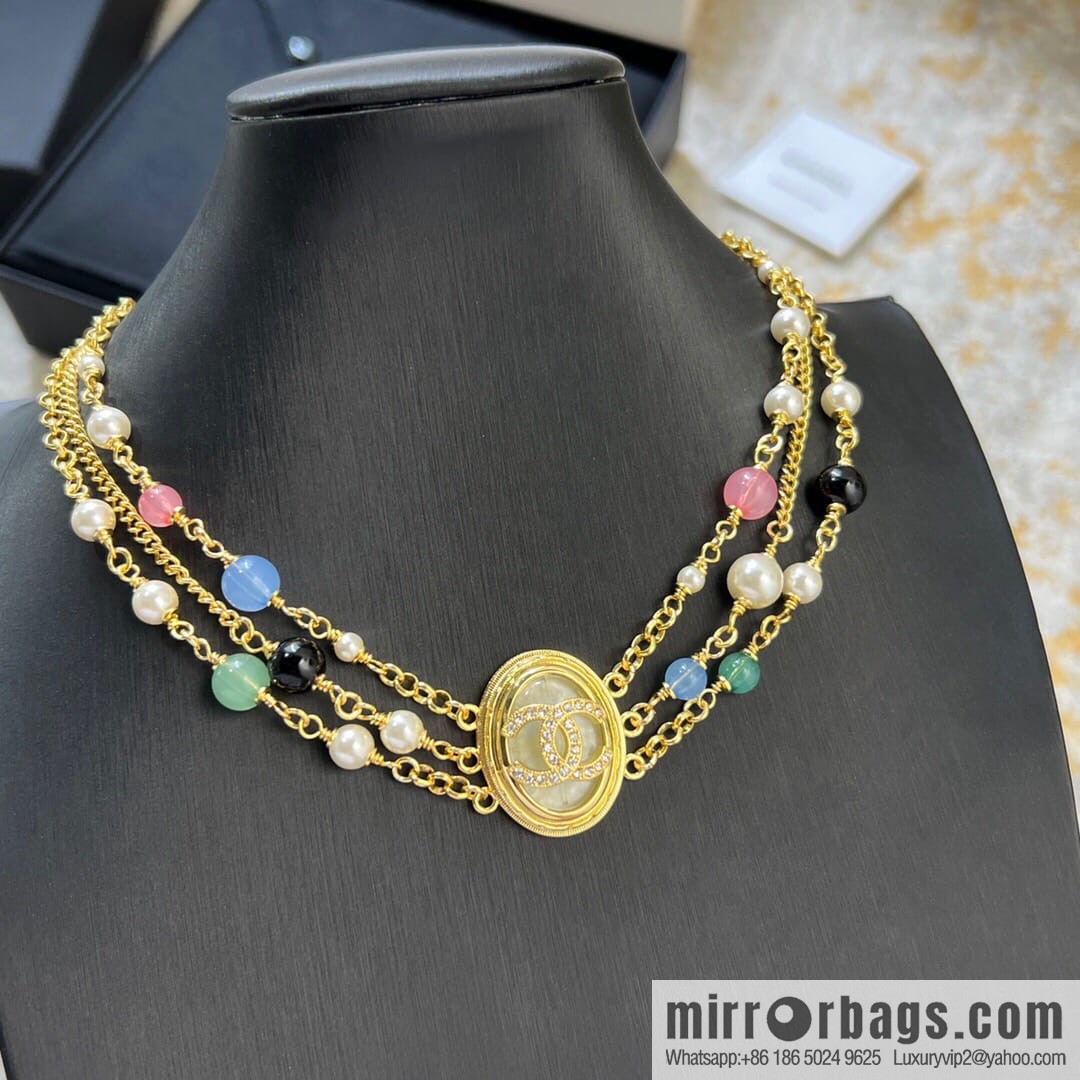 New Chanel Double C Oval Triple Pearl Necklace Necklace