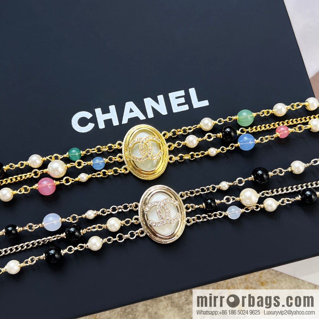 New Chanel Double C Oval Triple Pearl Necklace Necklace