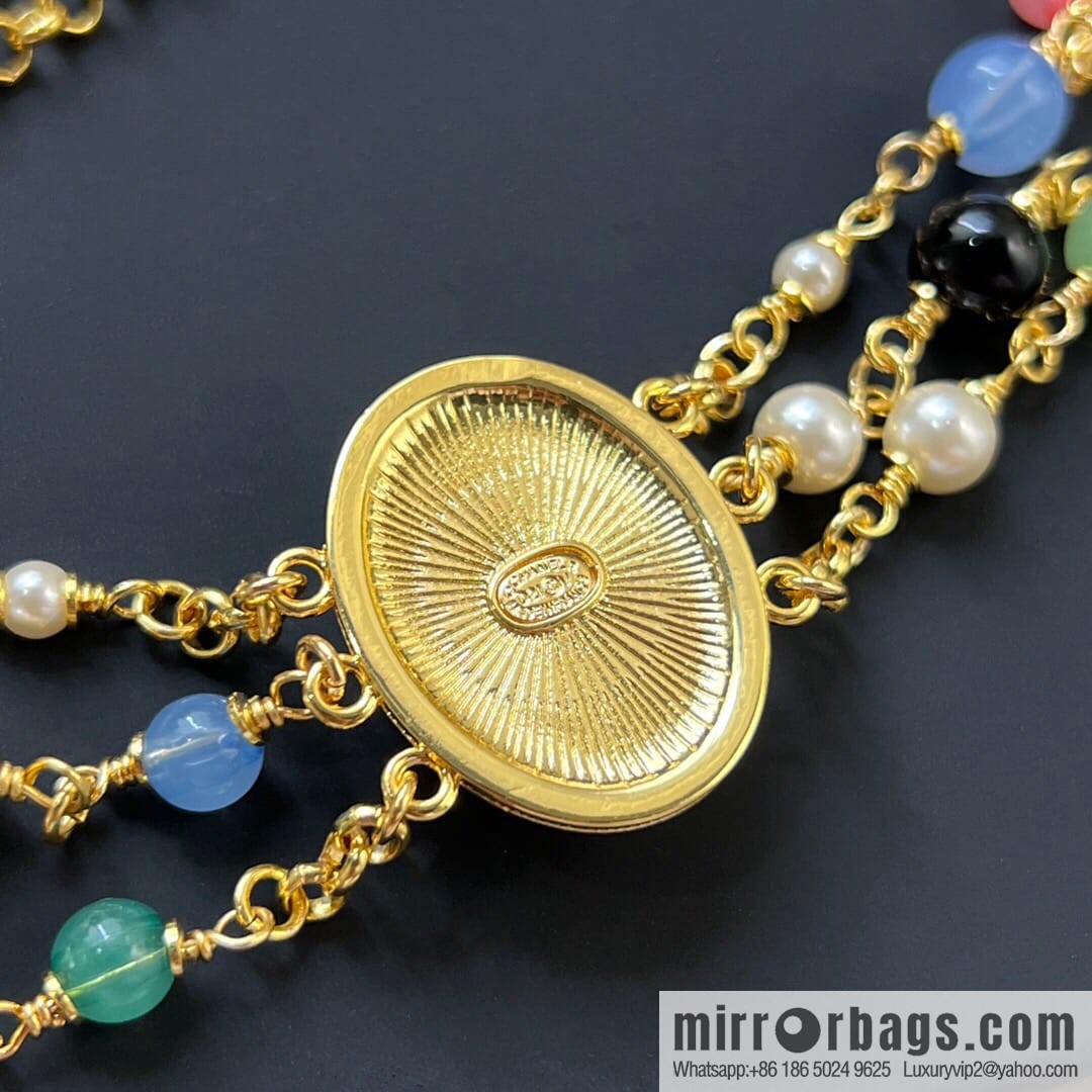 New Chanel Double C Oval Triple Pearl Necklace Necklace