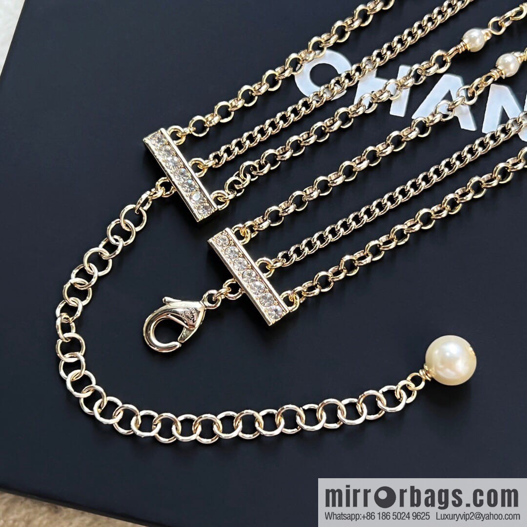 New Chanel Double C Oval Triple Pearl Necklace Necklace