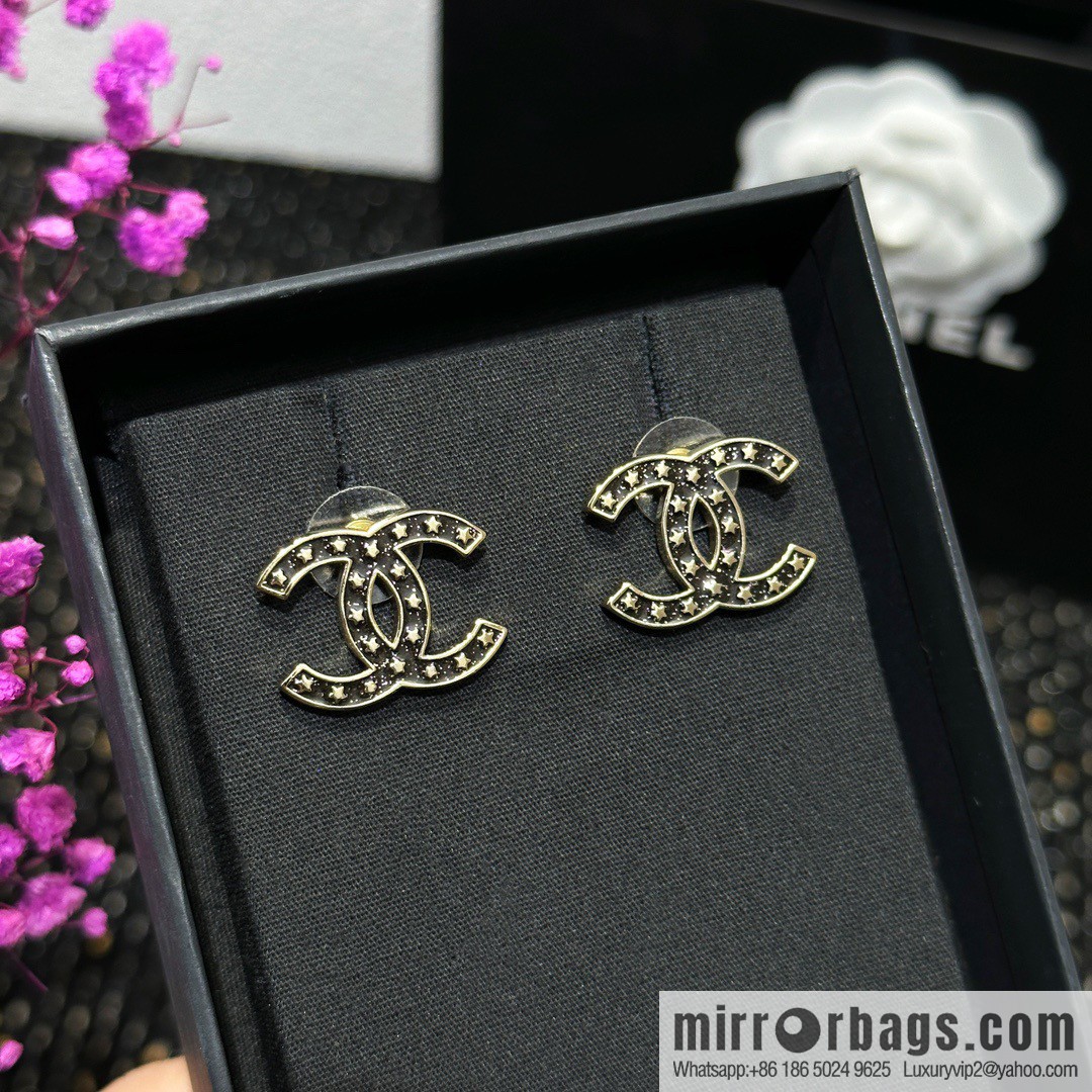 ☀️New ☑️ Chanel double c pentagram ⭐ star stud earrings