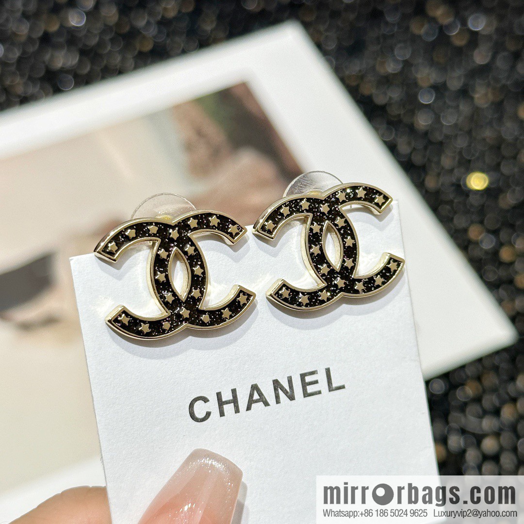 ☀️New ☑️ Chanel double c pentagram ⭐ star stud earrings