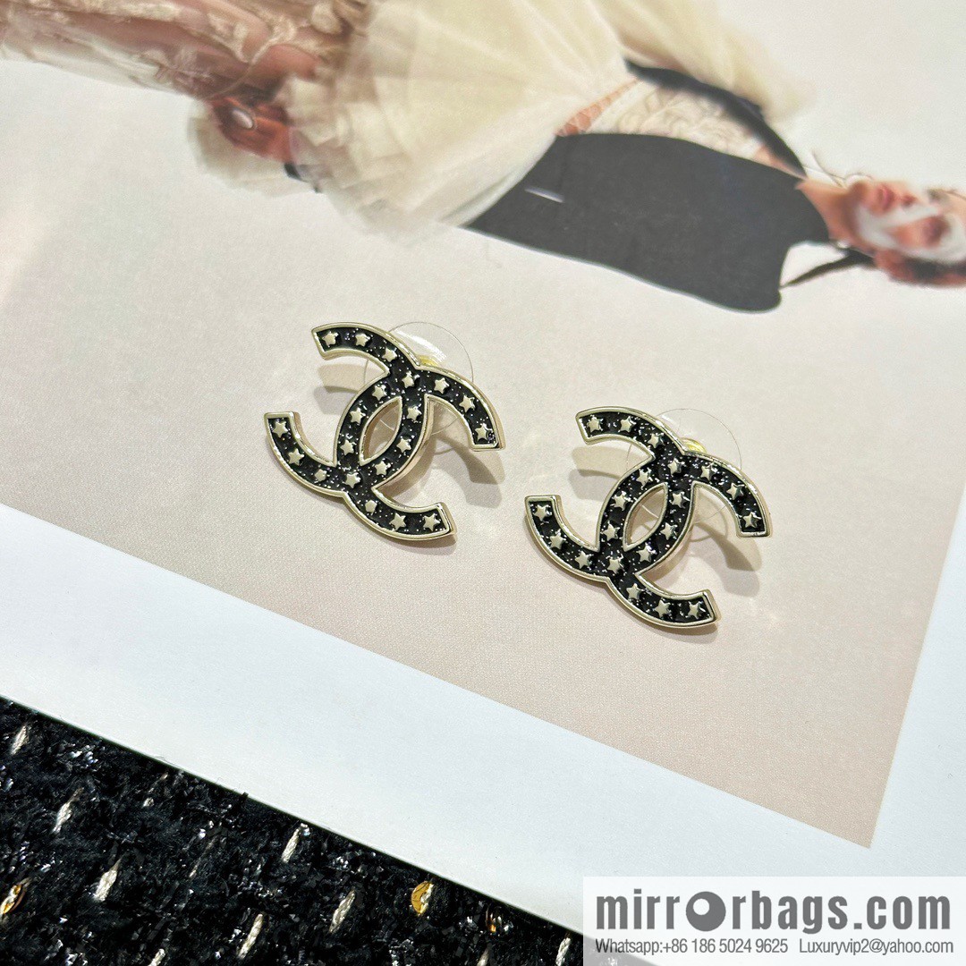 ☀️New ☑️ Chanel double c pentagram ⭐ star stud earrings