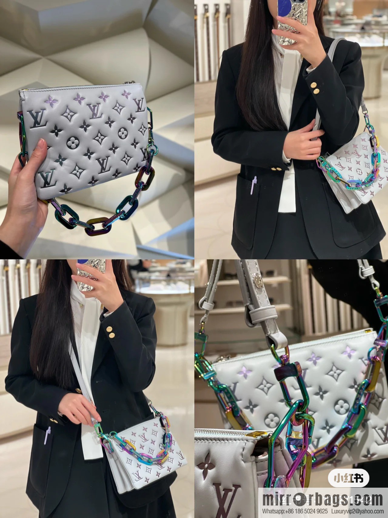 [Premium‑quality] M23617 white silk screen, full leather chain bag series COUSSIN BB handbag
