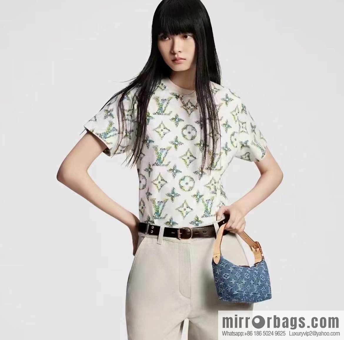 [Boutique‑grade] M82949 blue denim, denim mini moon bag MINI MOON handbag