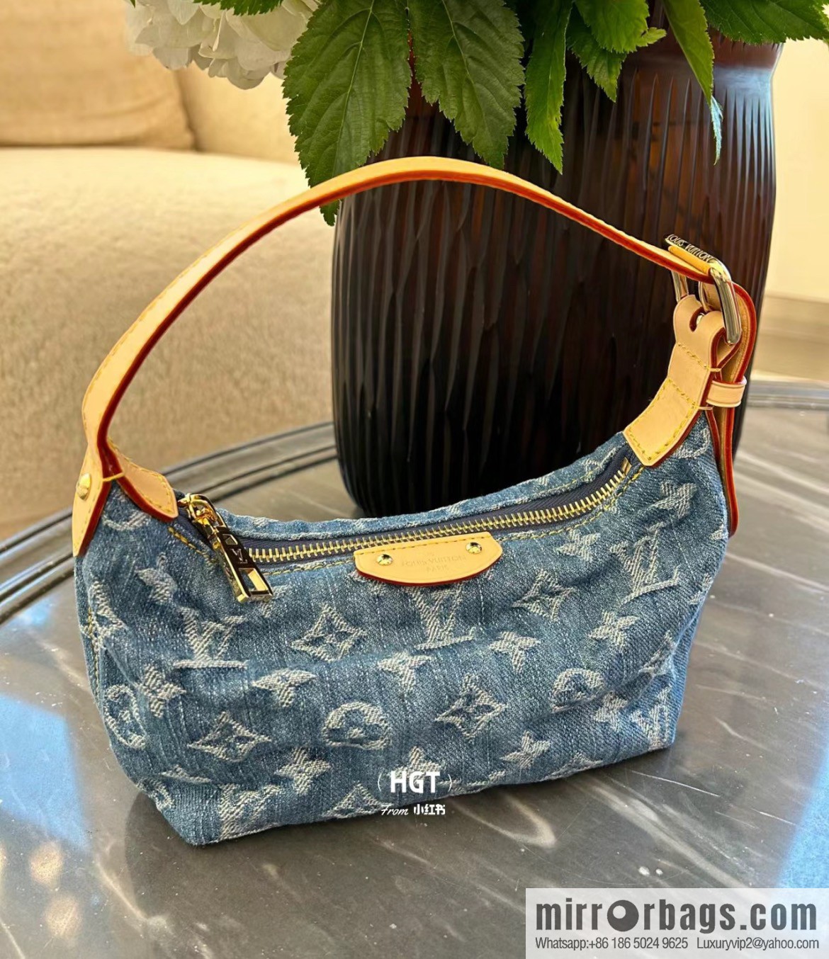 [Boutique‑grade] M82949 blue denim, denim mini moon bag MINI MOON handbag