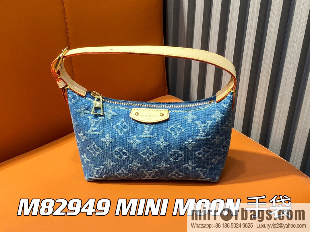 [Boutique‑grade] M82949 blue denim, denim mini moon bag MINI MOON handbag