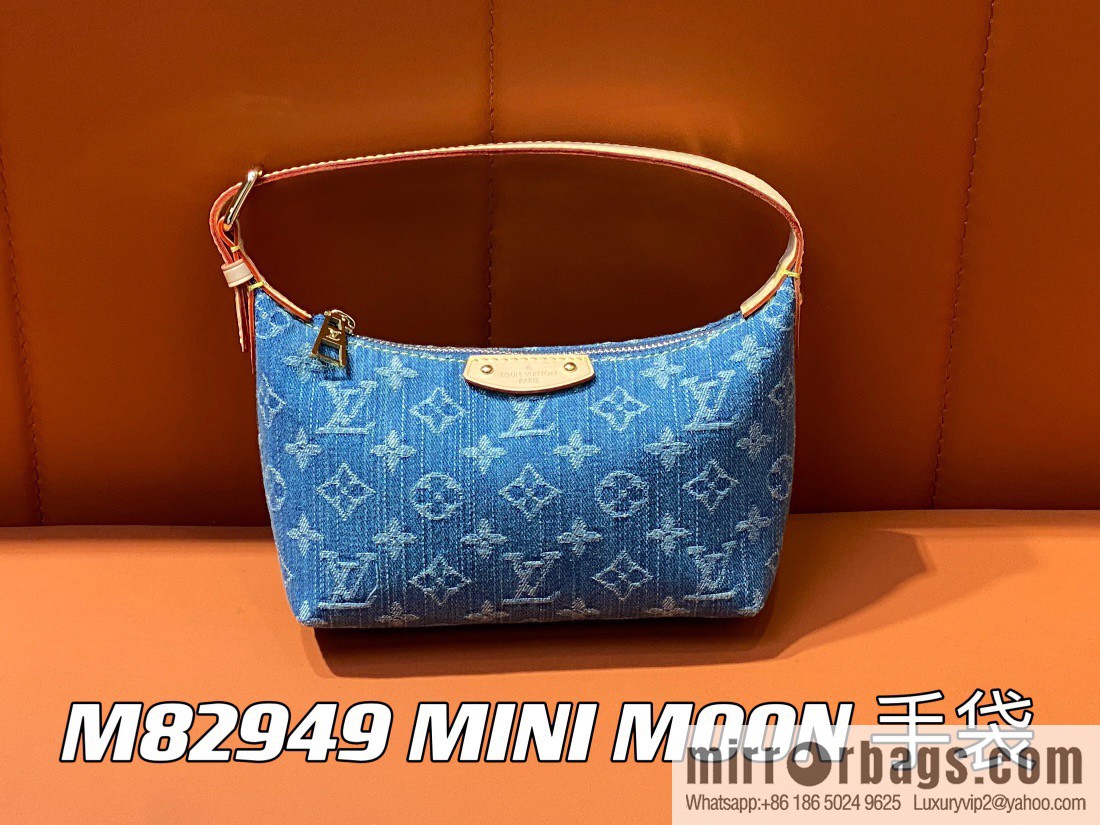 [Boutique‑grade] M82949 blue denim, denim mini moon bag MINI MOON handbag