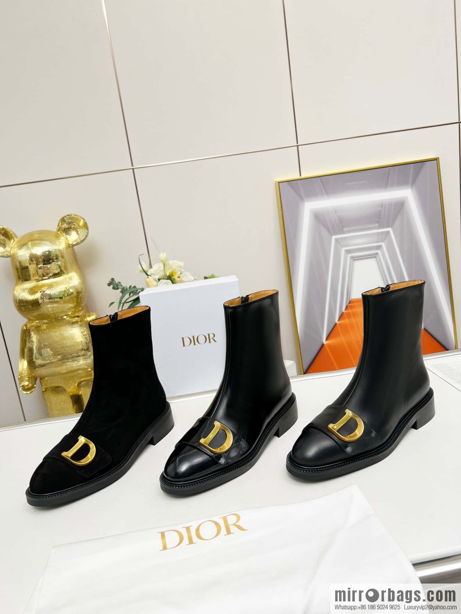 🐰🐰Dior's latest fashion show in early spring haute couture series, metal letter logo hardware buckle short boots