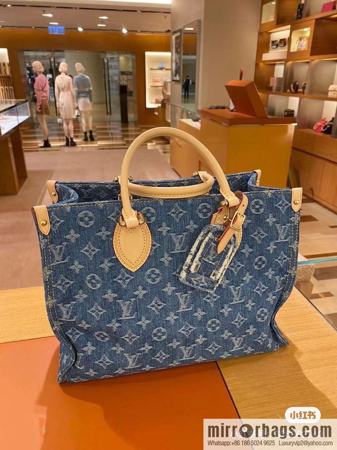 [Boutique‑grade] M46871 blue denim, denim square bag series Onthego medium handbag