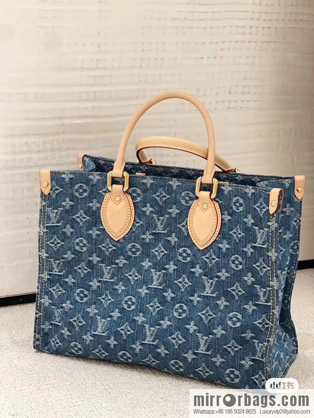 [Boutique‑grade] M46871 blue denim, denim square bag series Onthego medium handbag