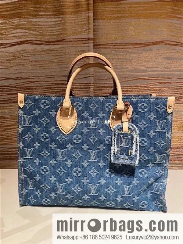[Boutique‑grade] M46871 blue denim, denim square bag series Onthego medium handbag