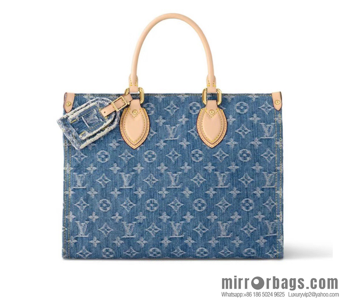 [Boutique‑grade] M46871 blue denim, denim square bag series Onthego medium handbag