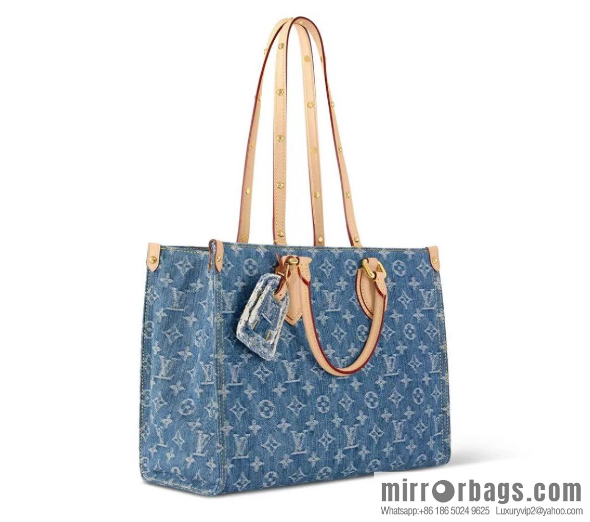 [Boutique‑grade] M46871 blue denim, denim square bag series Onthego medium handbag