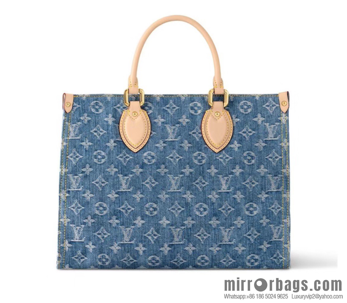 [Boutique‑grade] M46871 blue denim, denim square bag series Onthego medium handbag